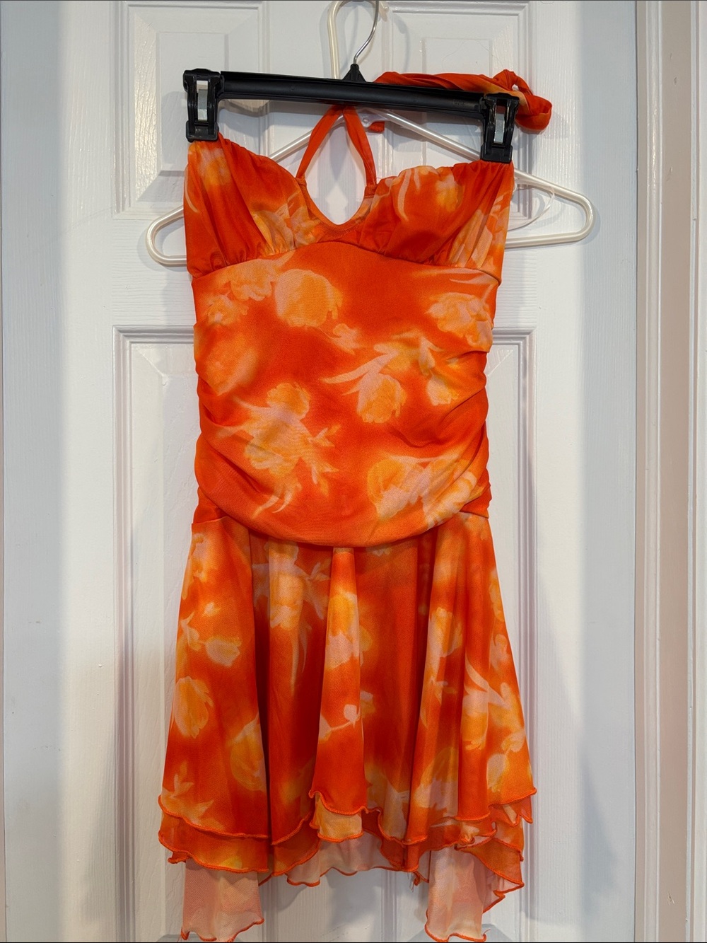 SHEIN Orange Floral Halter Skater Dress